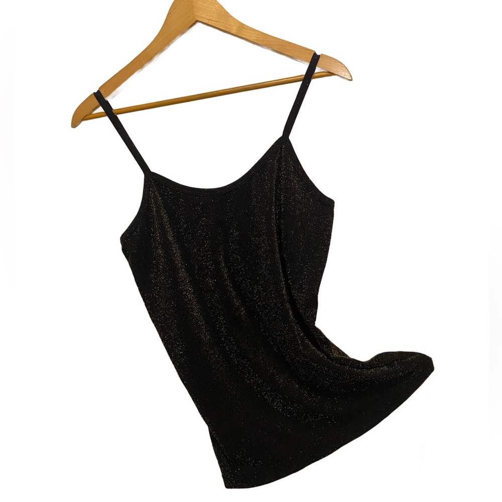 SOHO GIRLS: Woman's Black Cami Top with Gold Sparkles & Adjustable Straps